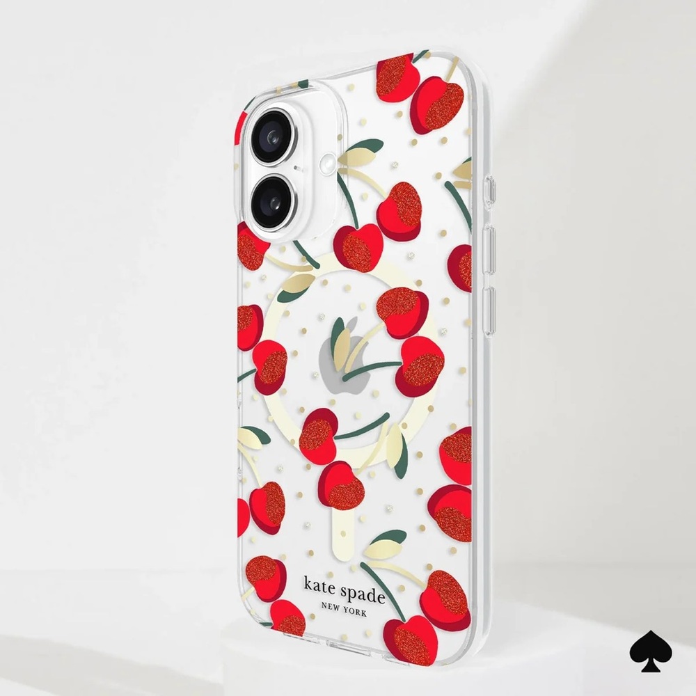 kate spade Red Cherry Glitter Clear Phone Case